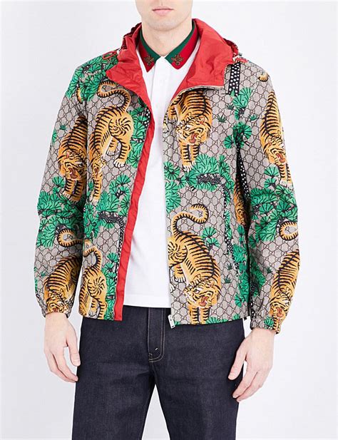 gucci jersey jacket black and white men with tiger badge|Gucci tiger shopper.